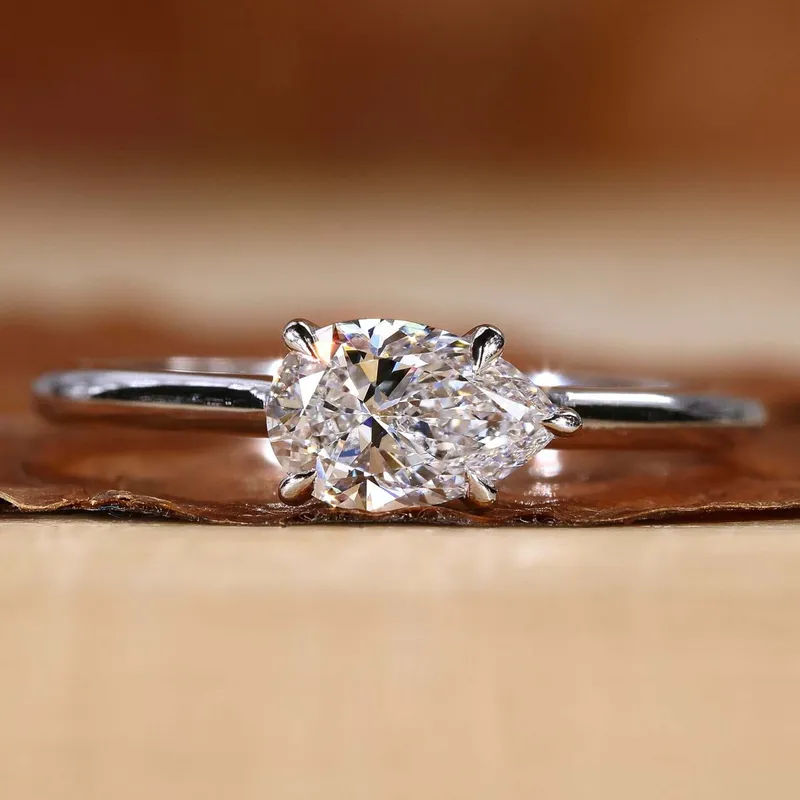 0.75 CT Pear Cut Lab Grown Diamond Engagement East to West Set Ring pear cut engagement ring