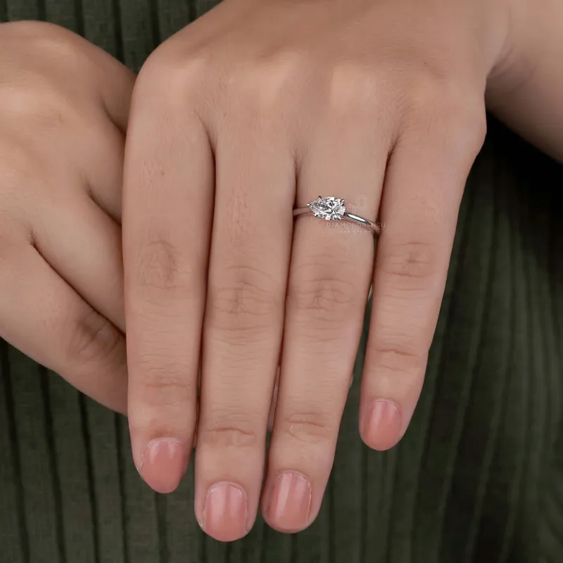 0.75 CT Pear Cut Lab Grown Diamond Engagement East to West Set Ring vy 2