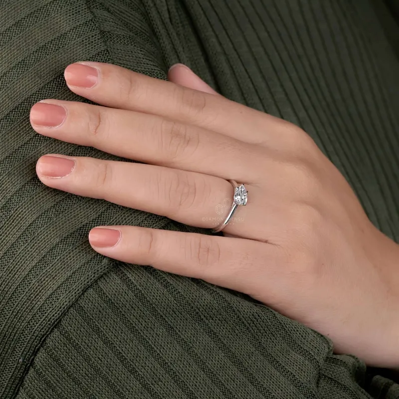 0.75 CT Pear Cut Lab Grown Diamond Engagement East to West Set Ring vy 7