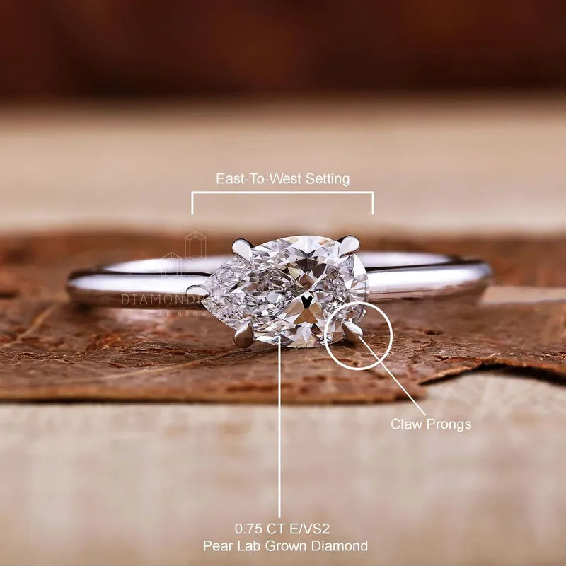 0.75 CT Pear Cut Lab Grown Diamond Engagement East to West Set Ring vy 9