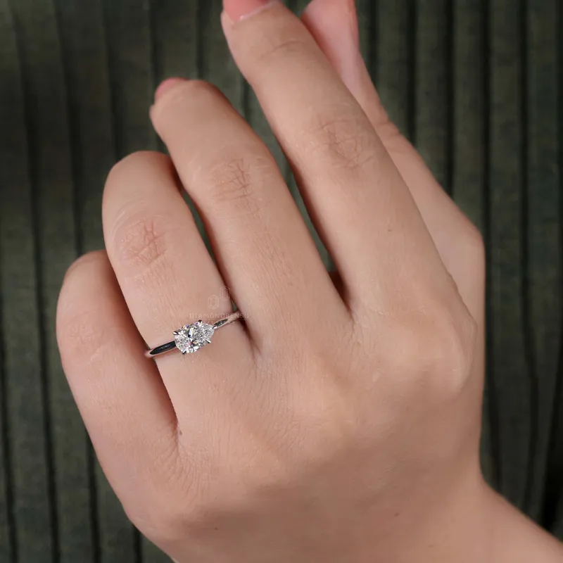 0.75 CT Pear Cut Lab Grown Diamond Engagement East to West Set Ring vy 4