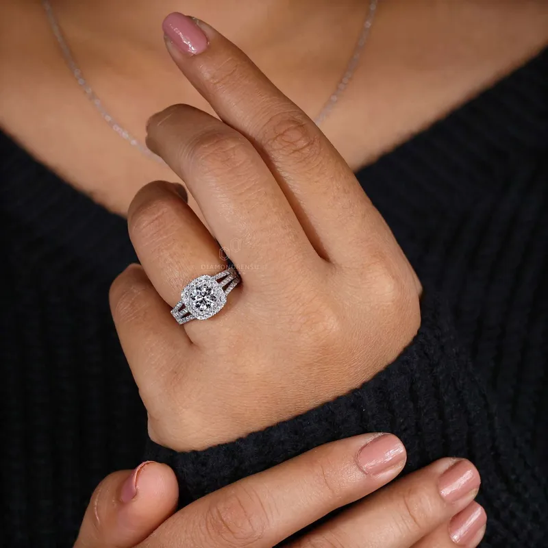 0.80 CT Round Cut Double Halo - Pave Lab Grown Diamond Ring vy 2