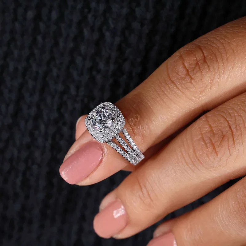 0.80 CT Round Cut Double Halo - Pave Lab Grown Diamond Ring vy 7
