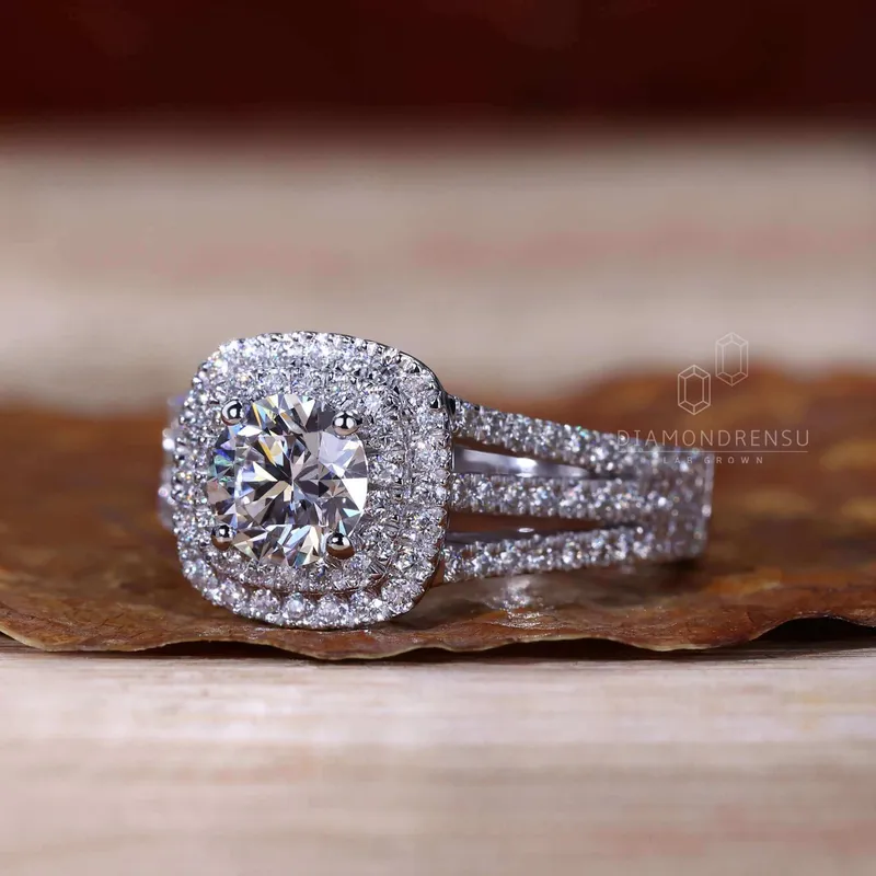 0.80 CT Round Cut Double Halo - Pave Lab Grown Diamond Ring vy 5