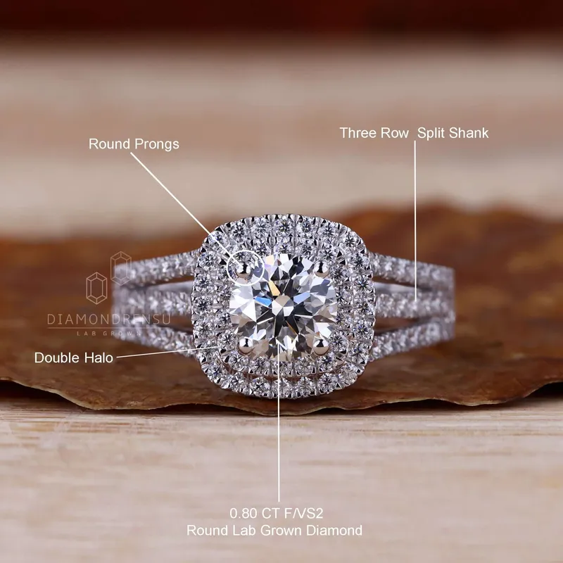 0.80 CT Round Cut Double Halo - Pave Lab Grown Diamond Ring vy 9