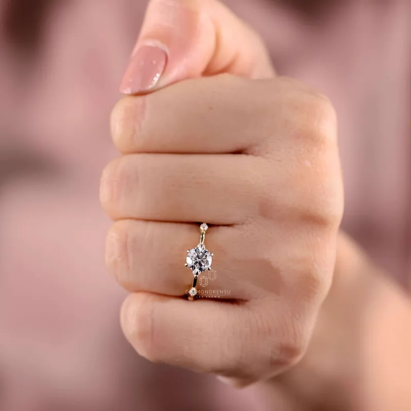 0.80 CT Round Lab Grown Diamond Engagement Ring, Floating Bubble Distance Pave Band vy 7