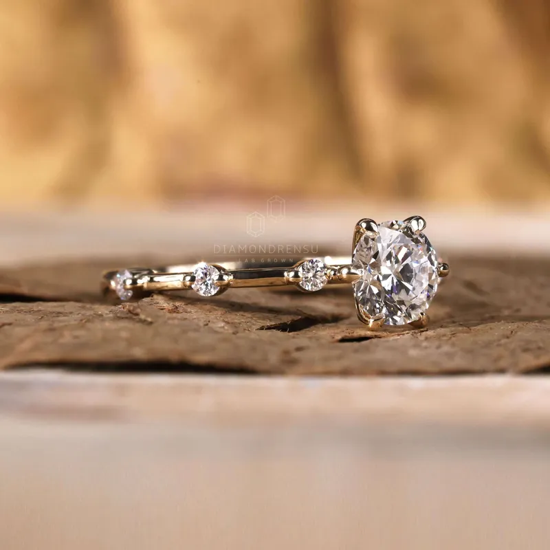 0.80 CT Round Lab Grown Diamond Engagement Ring, Floating Bubble Distance Pave Band vy 3