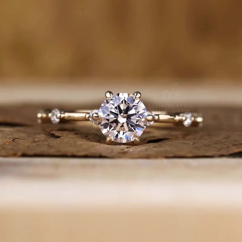 0.80 CT Round Lab Grown Diamond Engagement Ring, Floating Bubble Distance Pave Band vy 4