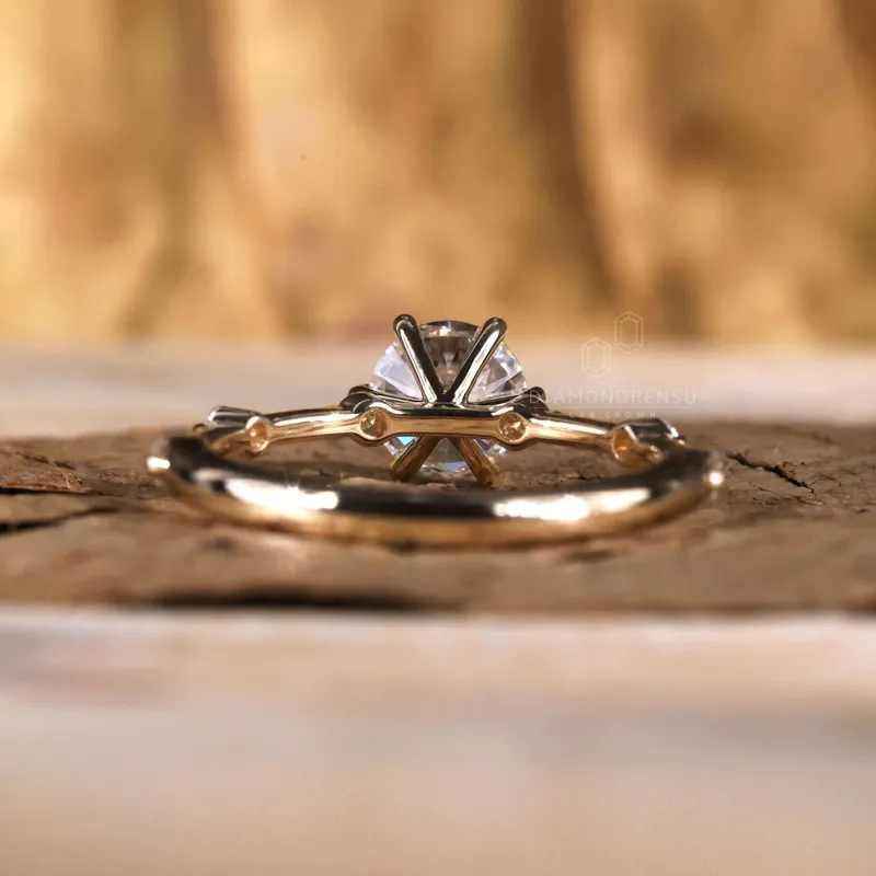 0.80 CT Round Lab Grown Diamond Engagement Ring, Floating Bubble Distance Pave Band vy 5