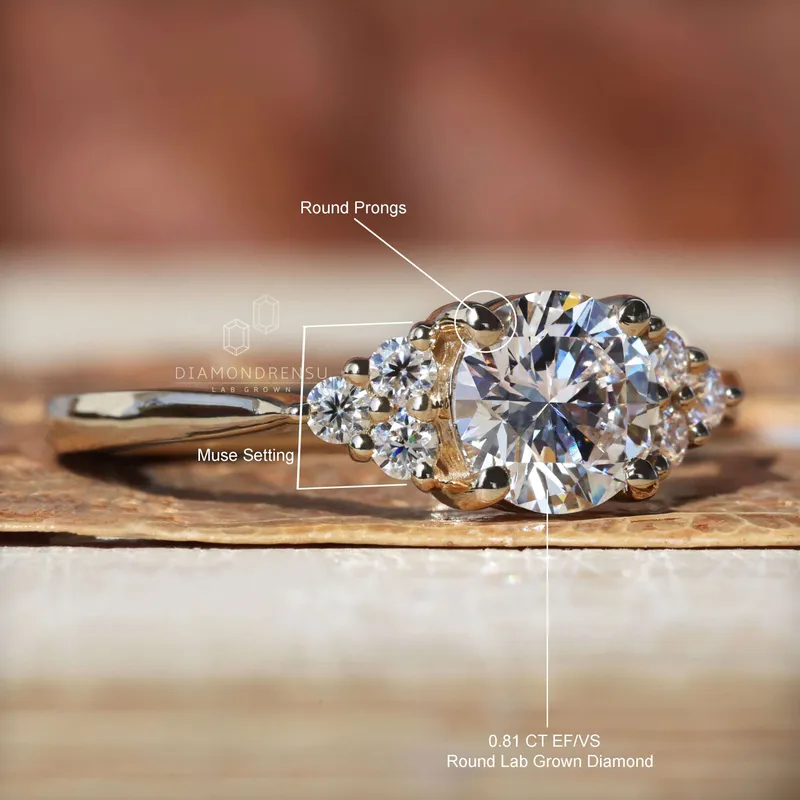 0.81 CT Round Diamond Ring, EF/VS Lab Grown Diamond Engagement Ring, Muse Setting vy 9