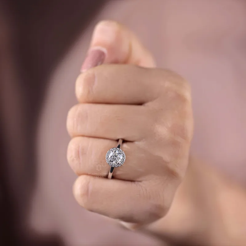 0.82 CT Round Diamond Engagement Rings, Halo Lab Grown Diamond Ring vy 7