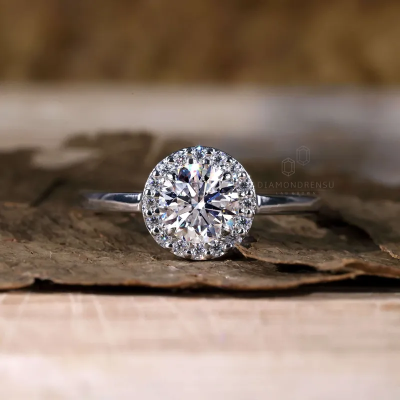 0.82 CT Round Diamond Engagement Rings, Halo Lab Grown Diamond Ring vy 3