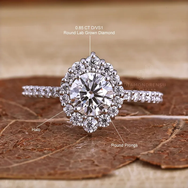 0.85 CT Round Brilliant Cut Lab Grown Diamond Halo Engagement Ring vy 9