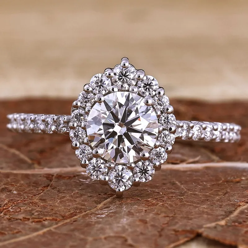 0.85 CT Round Brilliant Cut Lab Grown Diamond Halo Engagement Ring round cut engagement ring