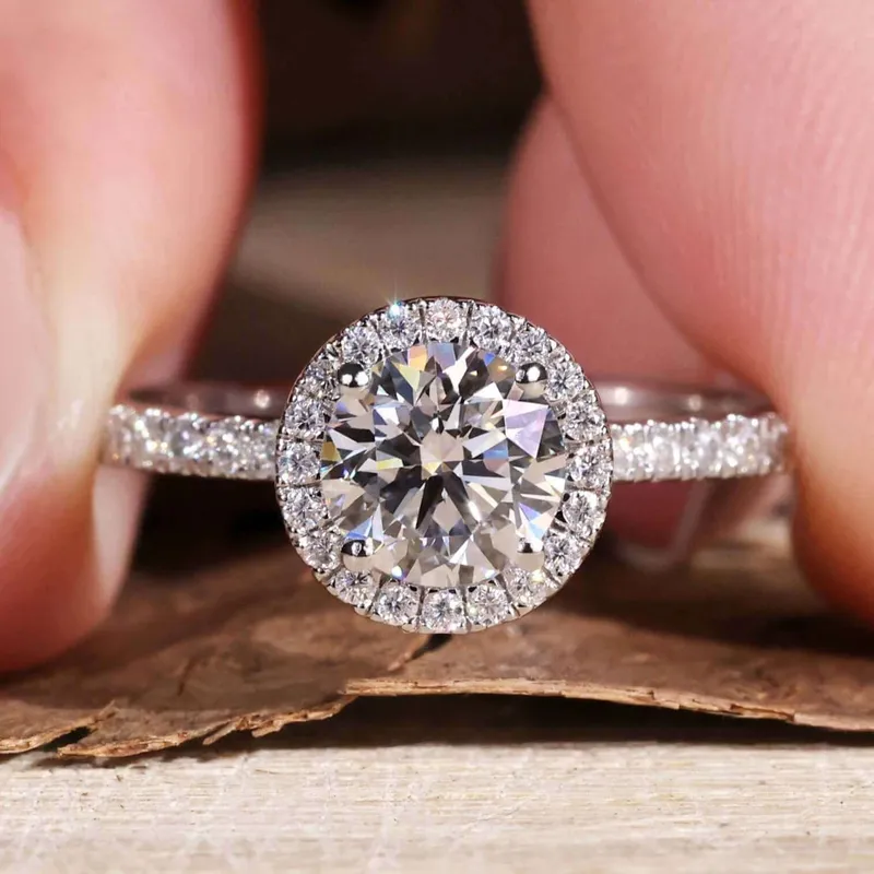 0.85 CT Round Lab Grown Diamond Ring, Halo Engagement Ring round cut engagement ring