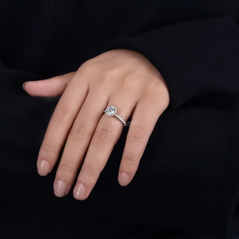 0.85 CT Round Lab Grown Diamond Ring, Halo Engagement Ring vy 7