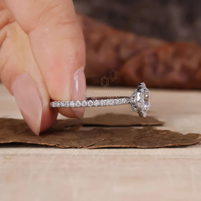 0.85 CT Round Lab Grown Diamond Ring, Halo Engagement Ring vy 2