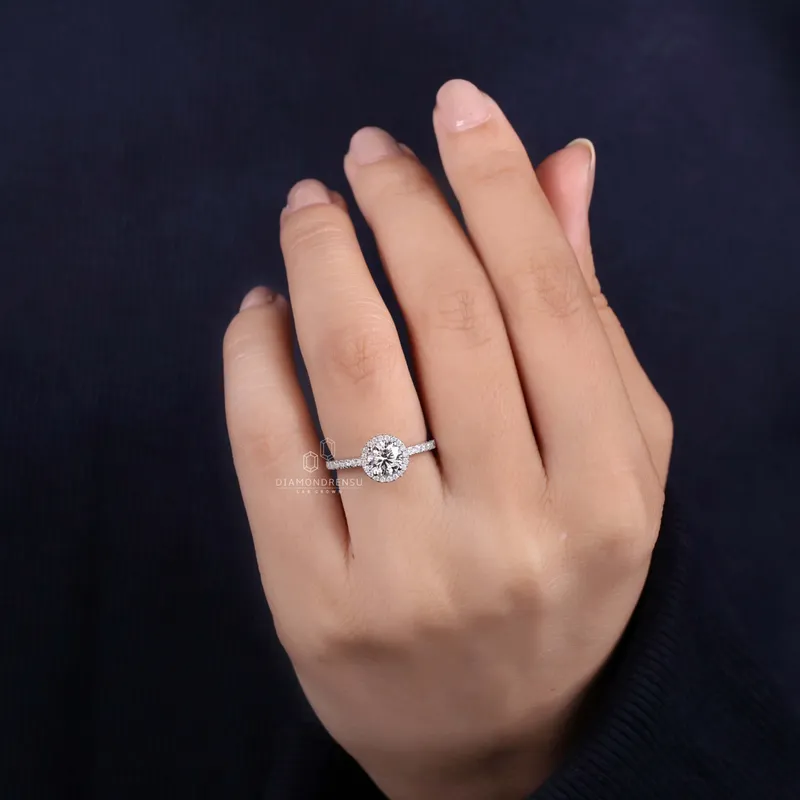 0.85 CT Round Lab Grown Diamond Ring, Halo Engagement Ring vy 10