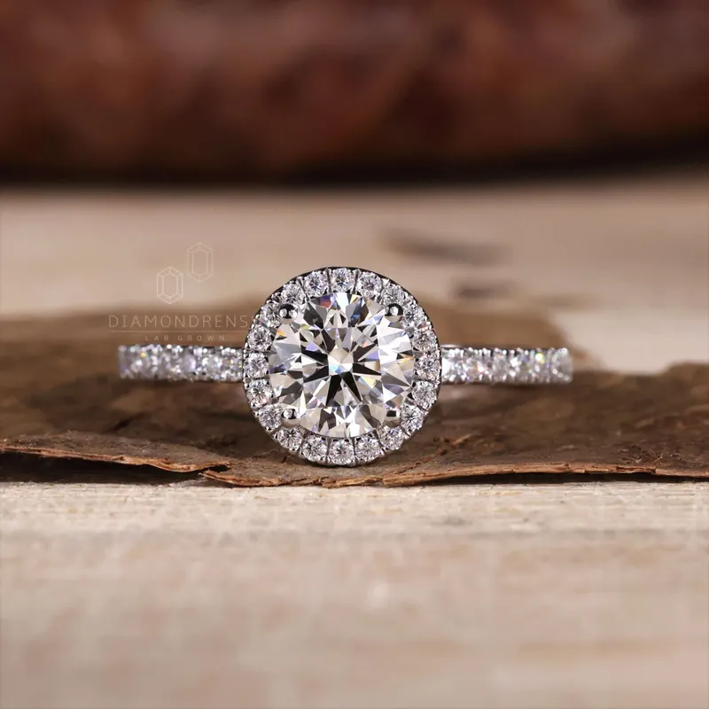 0.85 CT Round Lab Grown Diamond Ring, Halo Engagement Ring vy 5