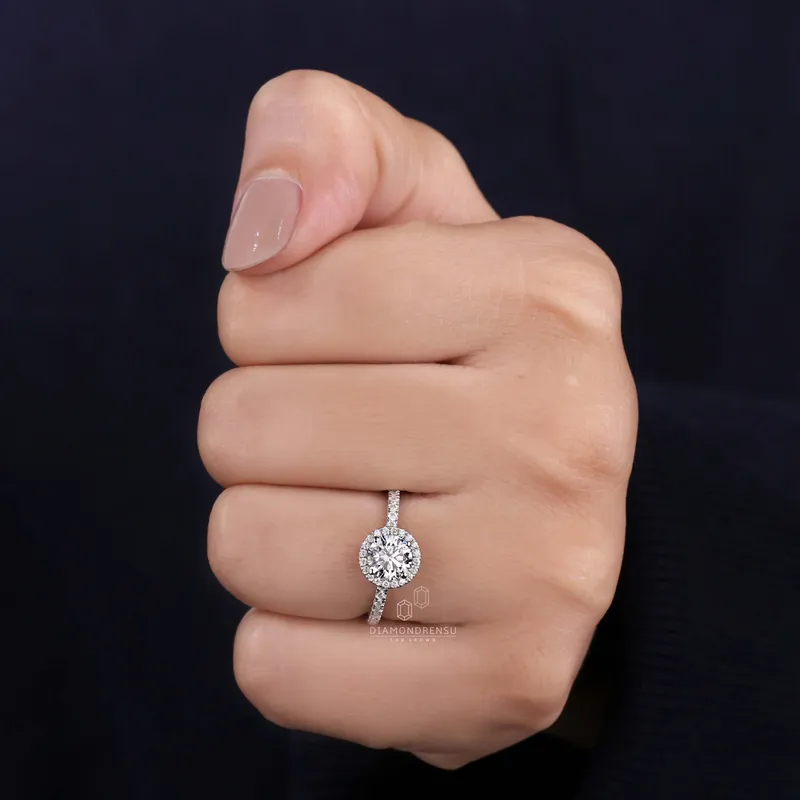 0.85 CT Round Lab Grown Diamond Ring, Halo Engagement Ring vy 9