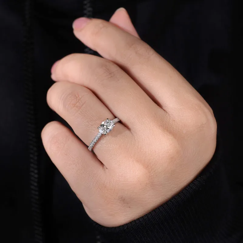 0.87 CT Oval Cut Lab Grown Diamond East to West Set Engagement Ring view 4