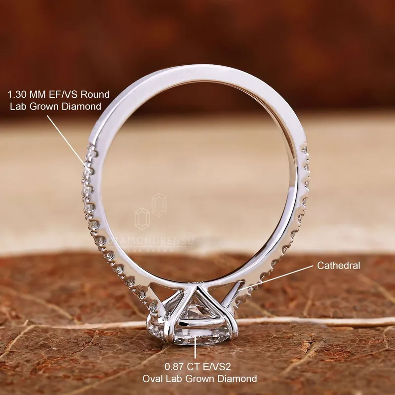 0.87 CT Oval Cut Lab Grown Diamond East to West Set Engagement Ring view 9