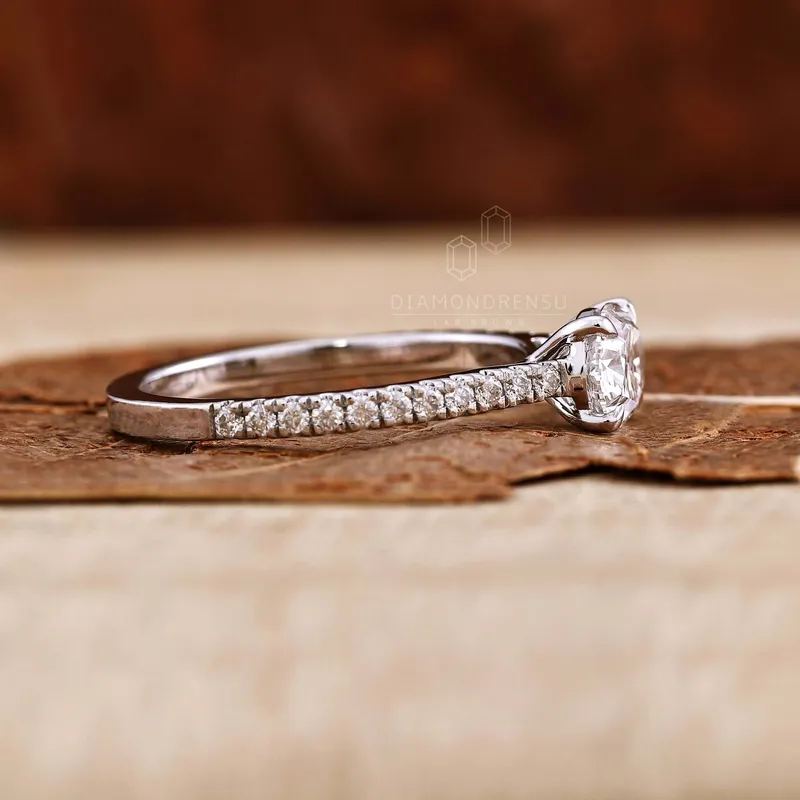 0.87 CT Oval Cut Lab Grown Diamond East to West Set Engagement Ring view 3