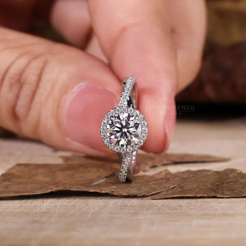 0.87 CT Round Diamond Ring, Lab Grown Diamond Round Engagement Rings vy 4