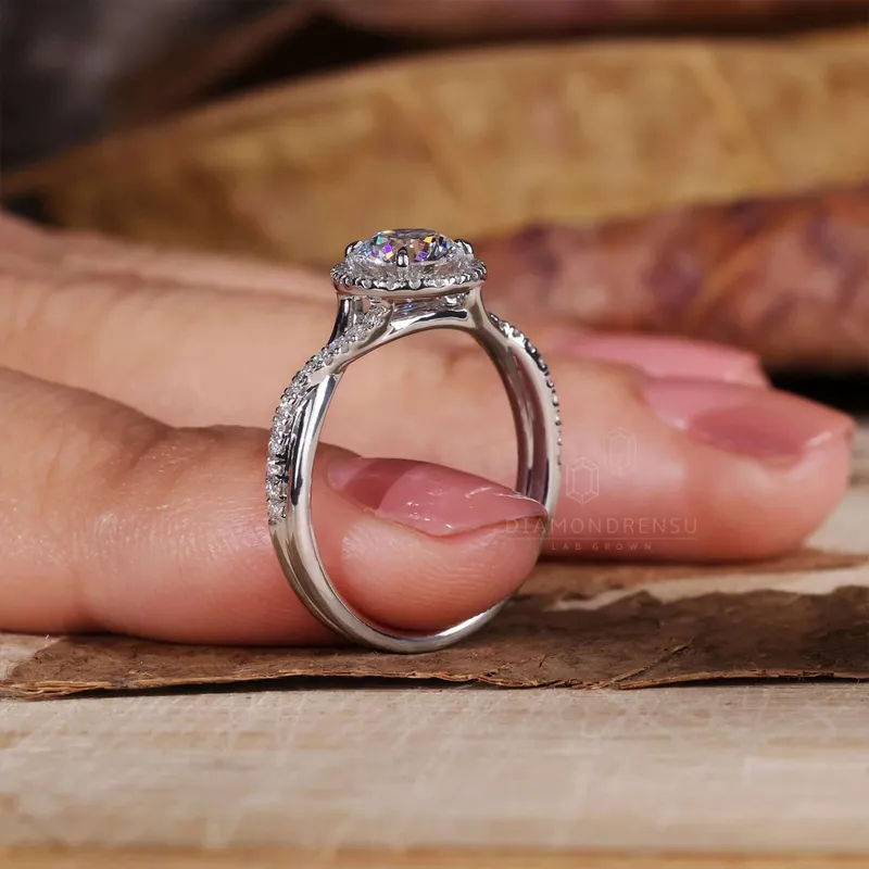 0.87 CT Round Diamond Ring, Lab Grown Diamond Round Engagement Rings vy 2
