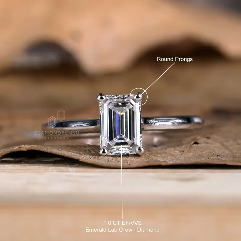 1 CT Emerald Cut Diamond Engagement Ring, EF/VVS Lab Grown Diamond Solitaire Ring vy 9