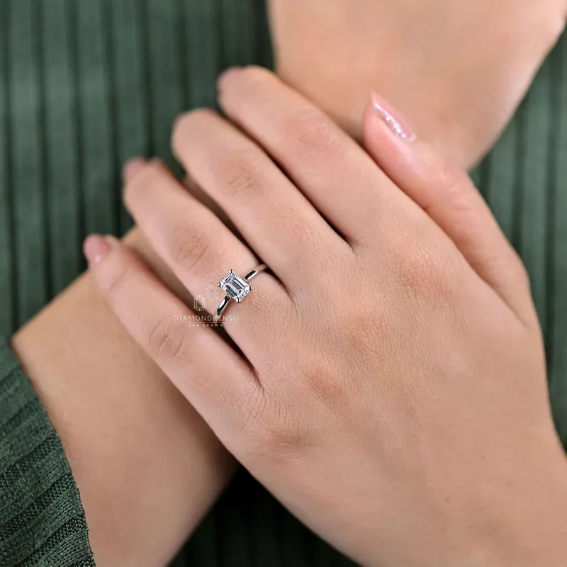 1 CT Emerald Cut Diamond Engagement Ring, EF/VVS Lab Grown Diamond Solitaire Ring vy 2