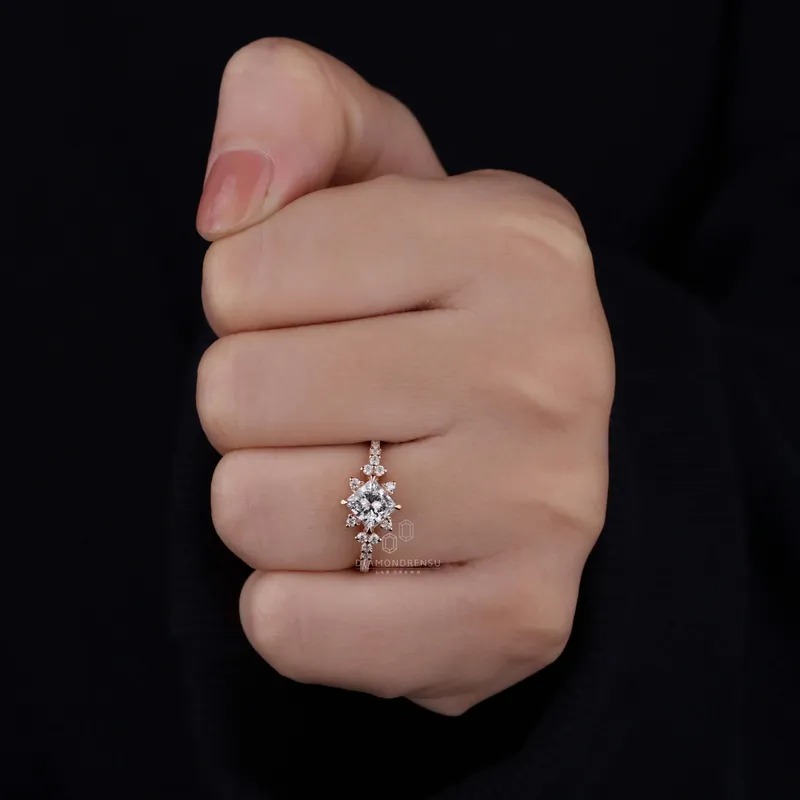 1 CT Princess Cut Lab Grown Diamond Unique Compass Prong Setting Engagement Ring vy 2