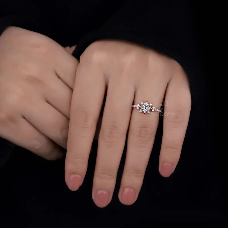 1 CT Princess Cut Lab Grown Diamond Unique Compass Prong Setting Engagement Ring vy 6