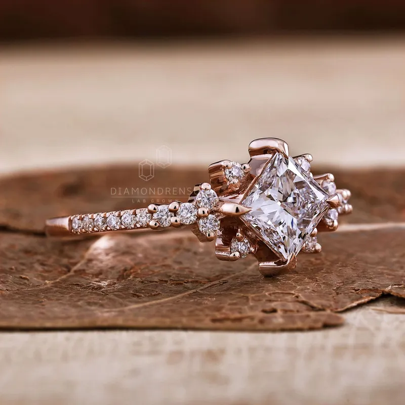 1 CT Princess Cut Lab Grown Diamond Unique Compass Prong Setting Engagement Ring vy 3