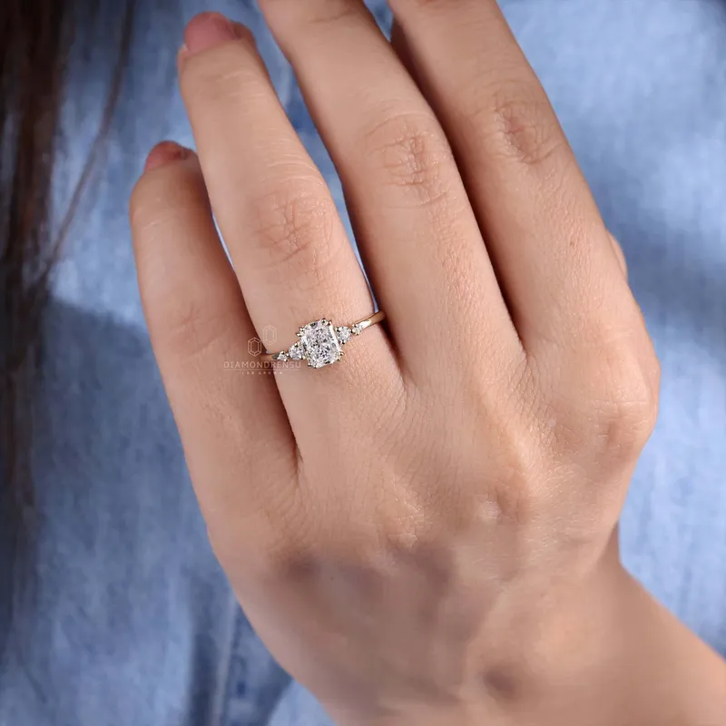 1 CT Radiant Cut Diamond Ring, Lab Created Diamond Engagement Ring vy 7