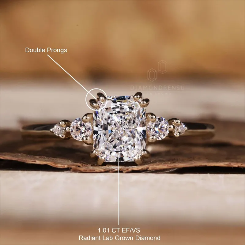 1 CT Radiant Cut Diamond Ring, Lab Created Diamond Engagement Ring vy 9