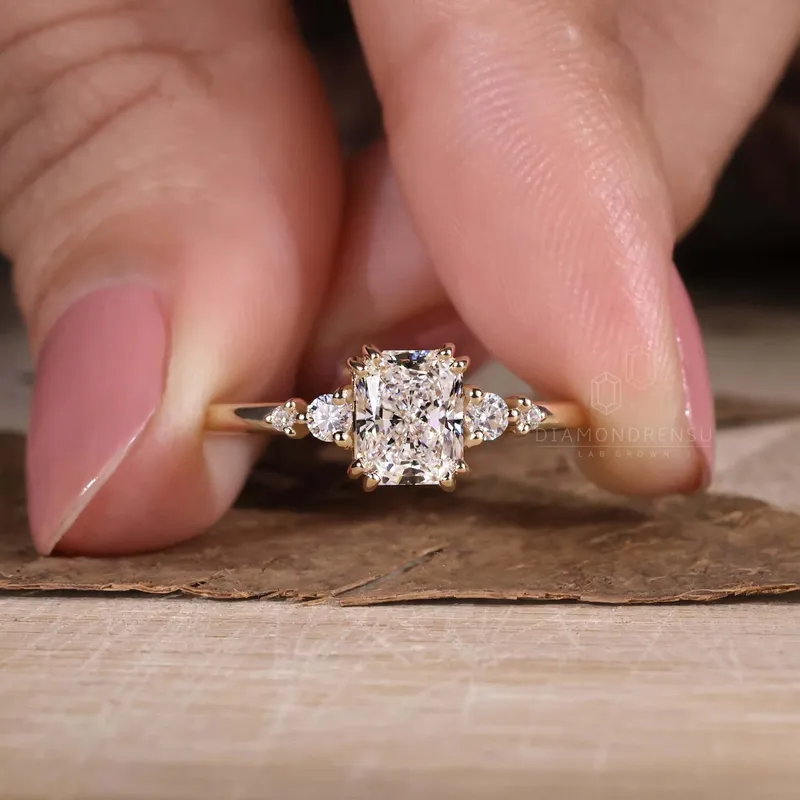 1 CT Radiant Cut Diamond Ring, Lab Created Diamond Engagement Ring vy 4