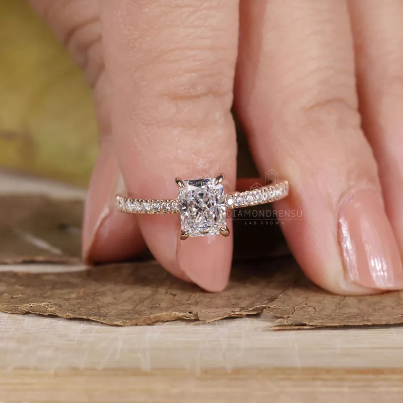 1 CT Radiant Cut Diamond Ring, Lab Grown Diamond Engagement Ring view 4