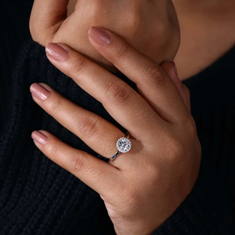 1 CT Round Brilliant Cut Lab Created Diamond Halo Engagement Ring view 4