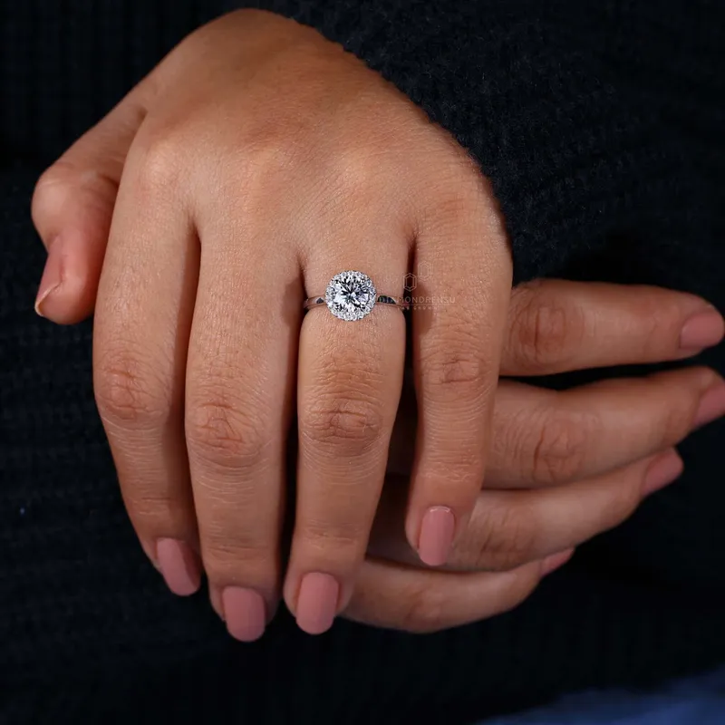 1 CT Round Brilliant Cut Lab Created Diamond Halo Engagement Ring view 7