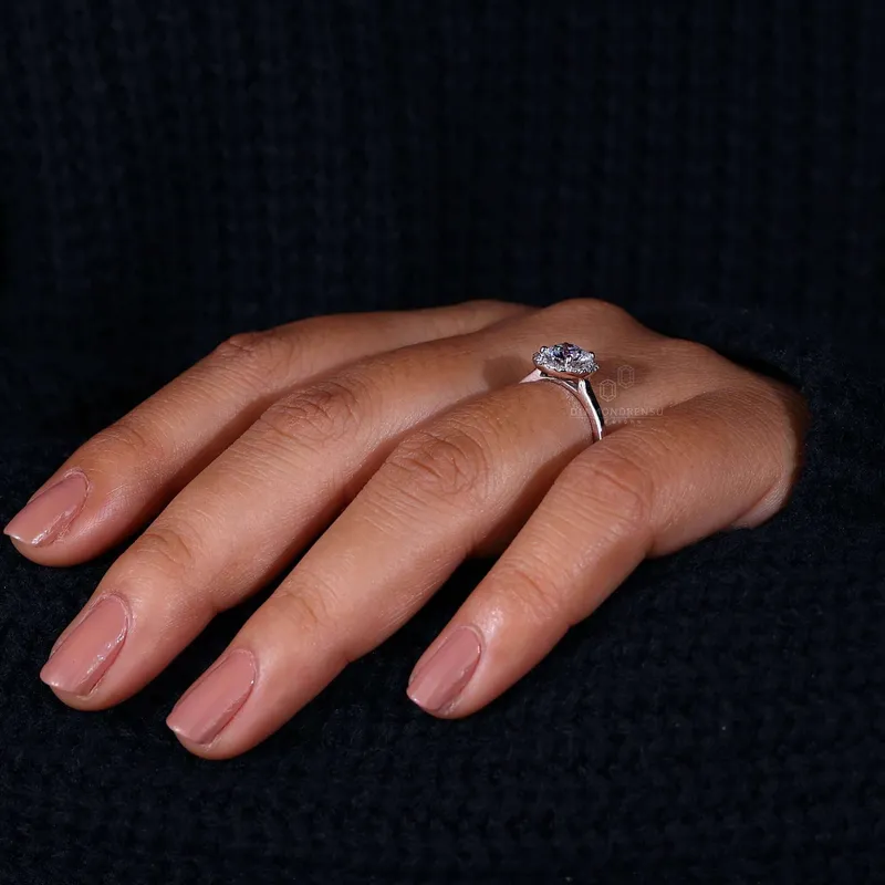 1 CT Round Brilliant Cut Lab Created Diamond Halo Engagement Ring view 8