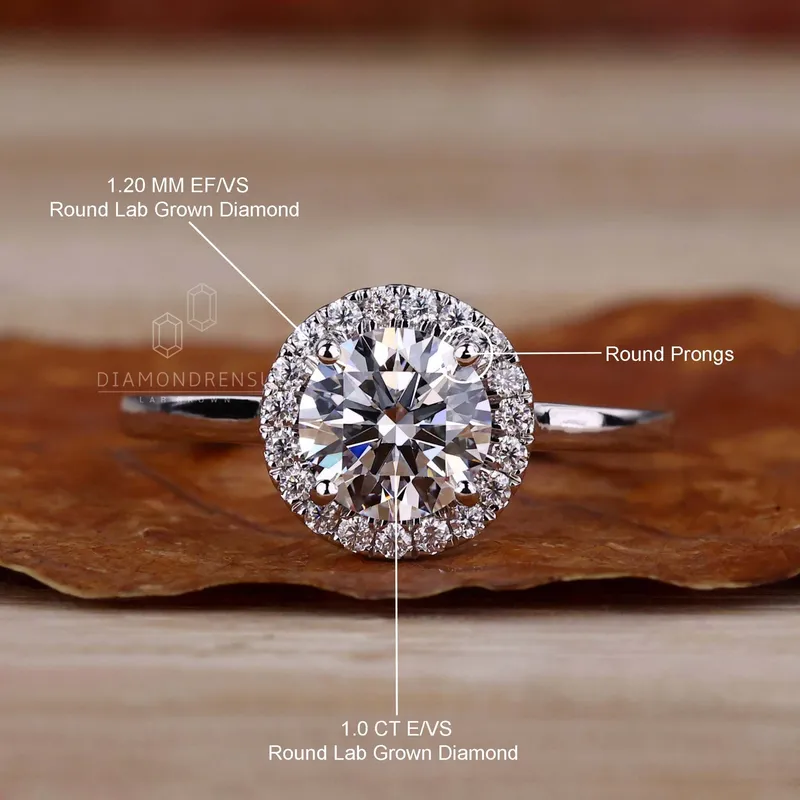 1 CT Round Brilliant Cut Lab Created Diamond Halo Engagement Ring view 9
