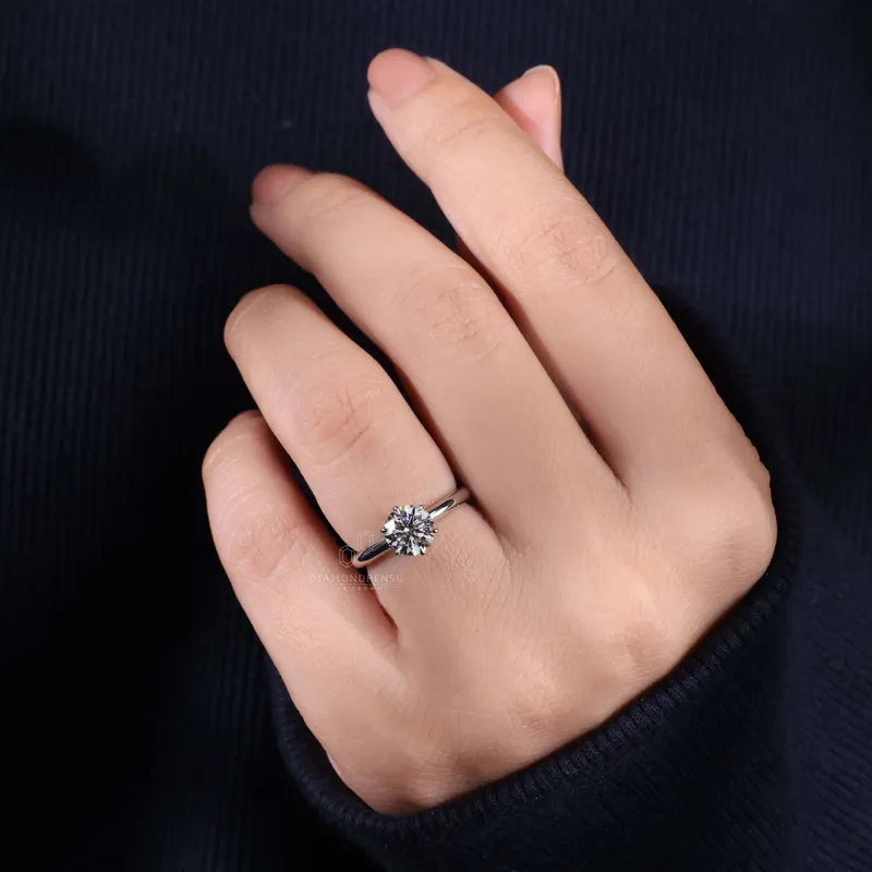 1 CT Round Cut Diamond Ring, Lab Grown Diamond Engagement Ring, Six Prongs Solitaire Ring view 8