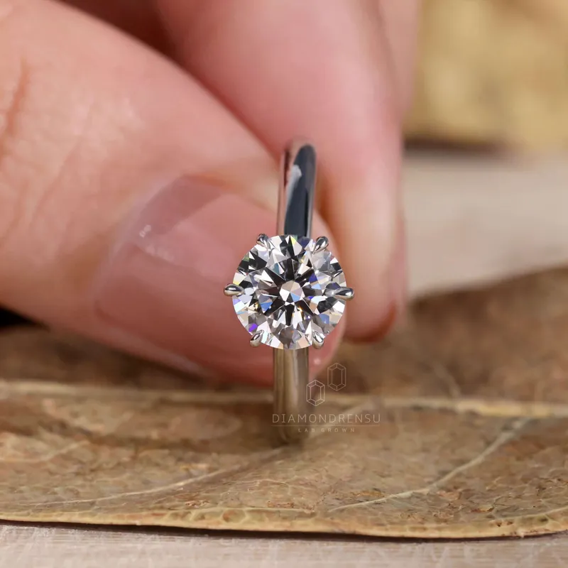 1 CT Round Cut Diamond Ring, Lab Grown Diamond Engagement Ring, Six Prongs Solitaire Ring view 6