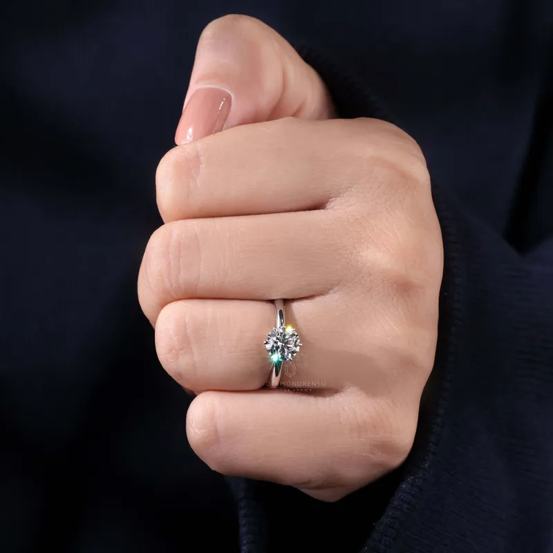 1 CT Round Cut Diamond Ring, Lab Grown Diamond Engagement Ring, Six Prongs Solitaire Ring view 2