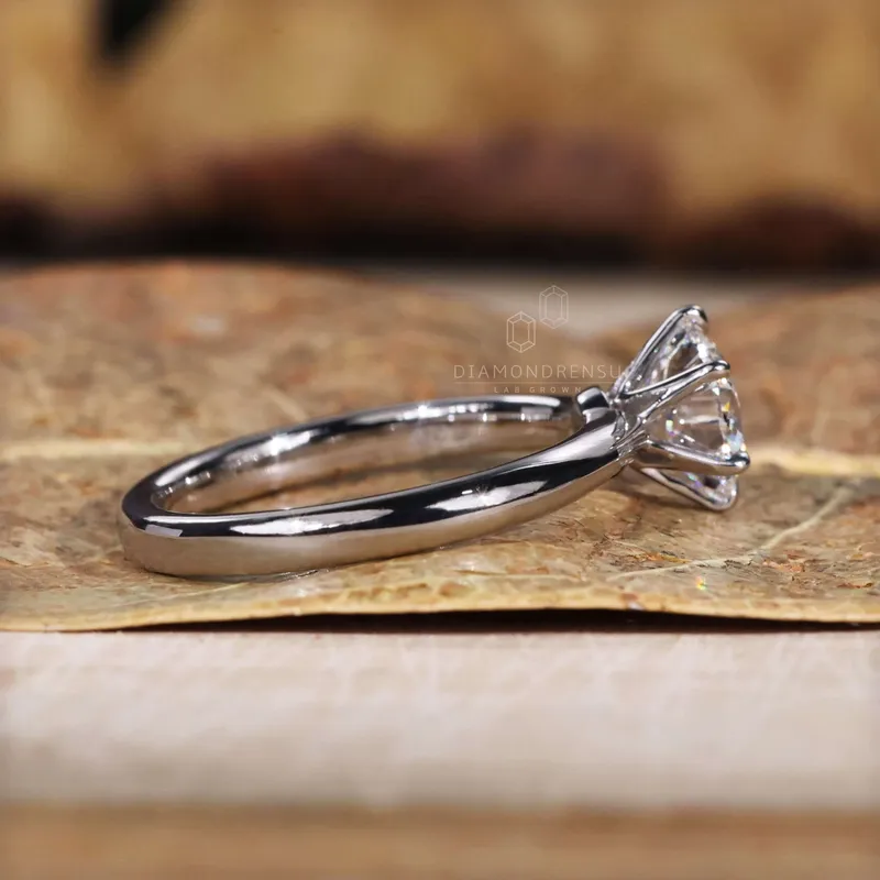 1 CT Round Cut Diamond Ring, Lab Grown Diamond Engagement Ring, Six Prongs Solitaire Ring view 3