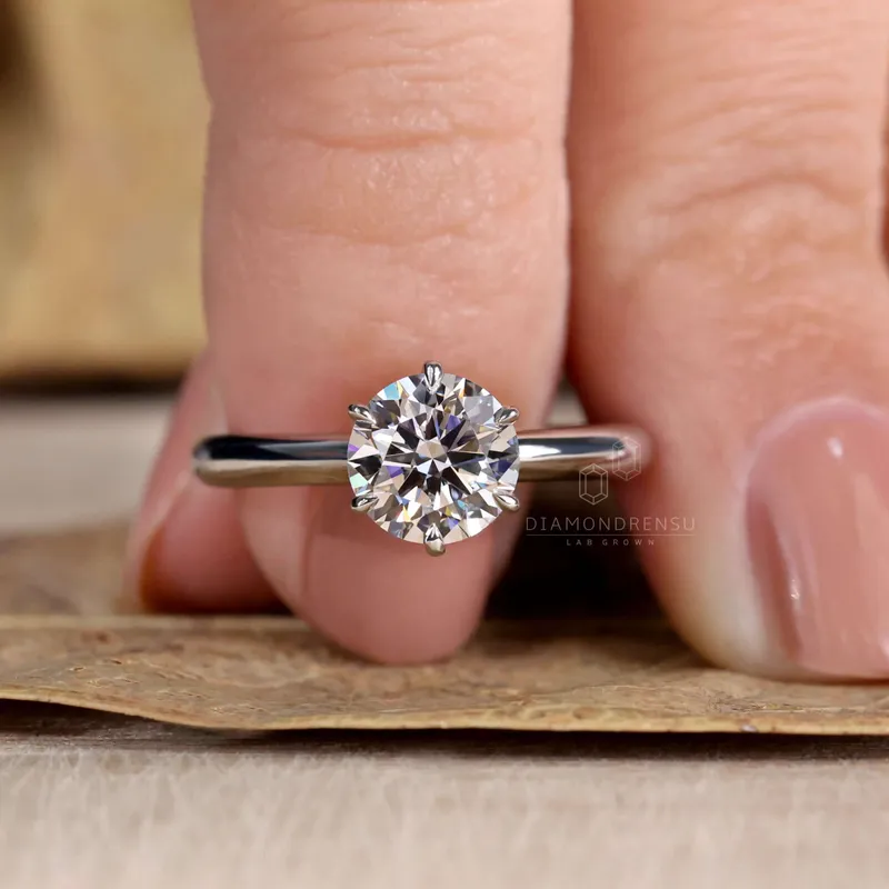 1 CT Round Cut Diamond Ring, Lab Grown Diamond Engagement Ring, Six Prongs Solitaire Ring view 4