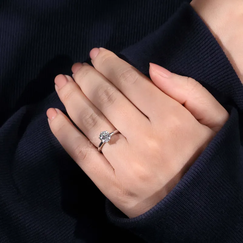 1 CT Round Cut Diamond Ring, Lab Grown Diamond Engagement Ring, Six Prongs Solitaire Ring view 9