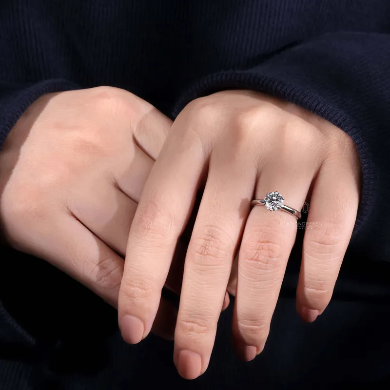1 CT Round Cut Diamond Ring, Lab Grown Diamond Engagement Ring, Six Prongs Solitaire Ring view 7