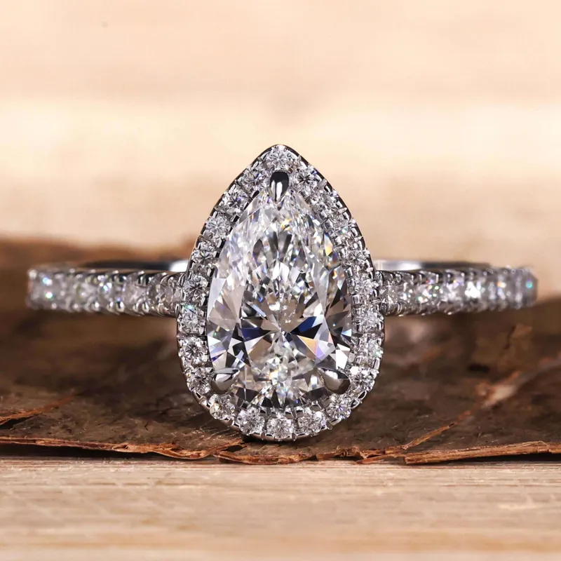 1 carat Pear Shaped Diamond Ring, Pear Lab Grown Diamond Halo Engagement Ring pear cut engagement ring